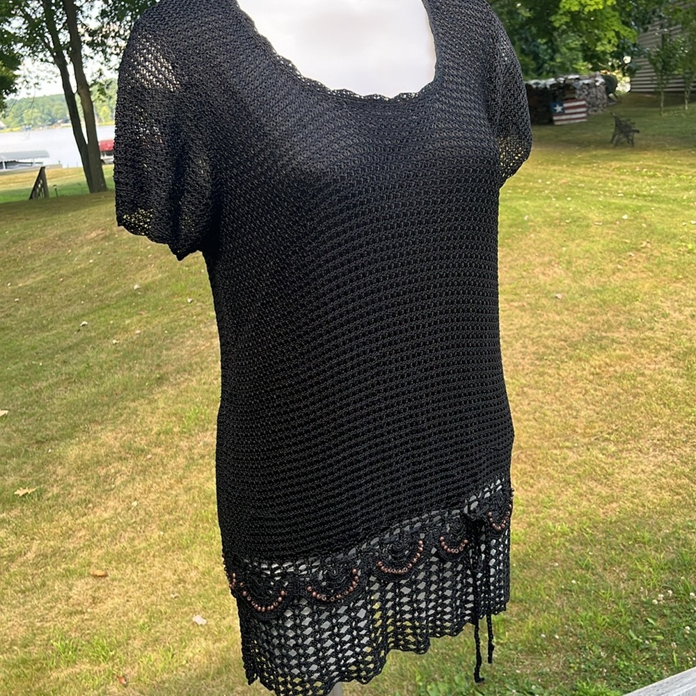 Coldwater Creek elegant retro crochet-look top L